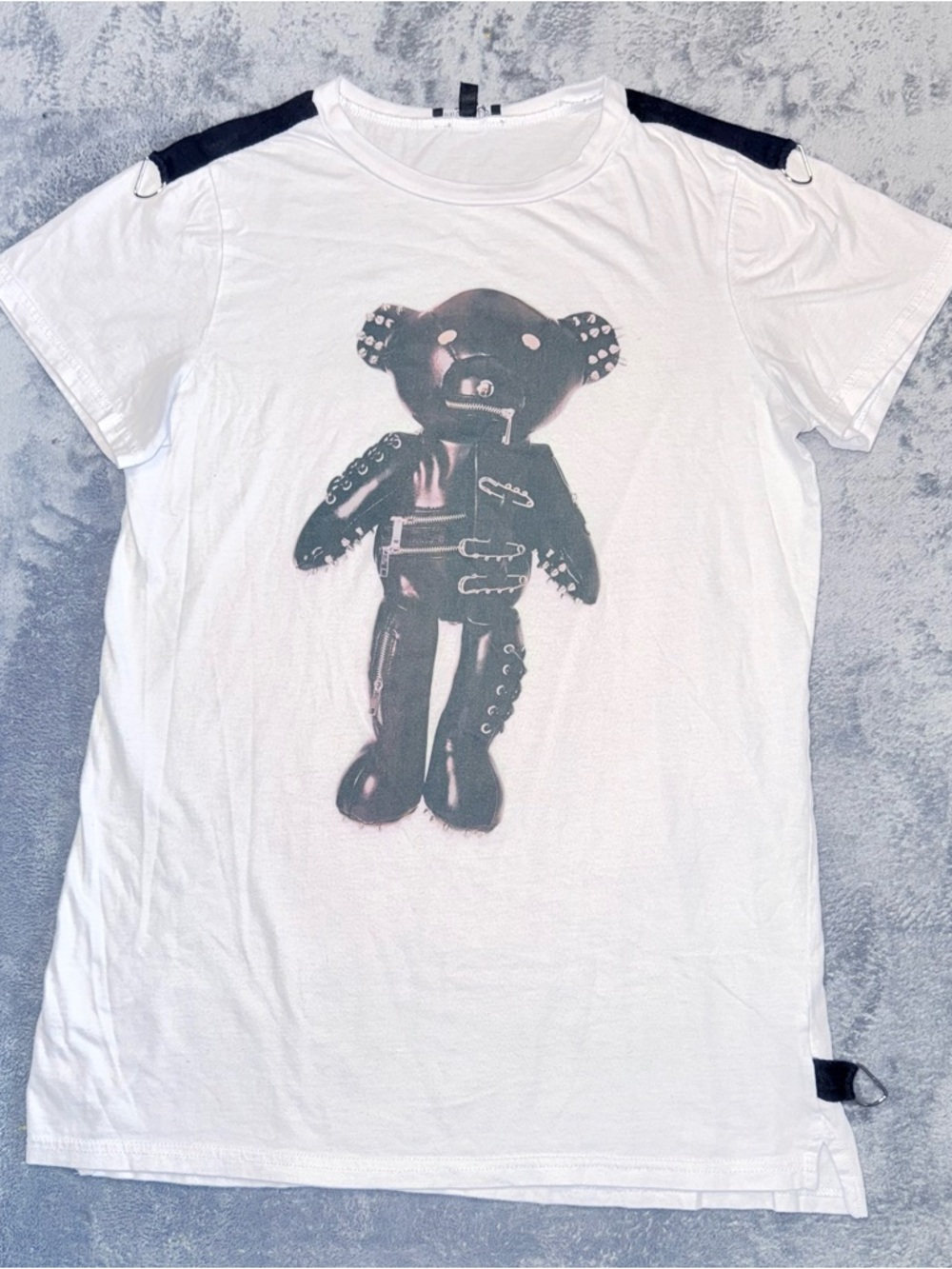 Current Mood White Tee with Black Studded Teddy Graphic